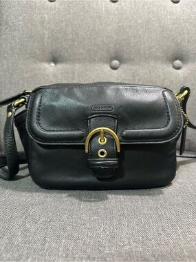 Vintage Black Coach Black Leather Crossbody with Gold Buckle
